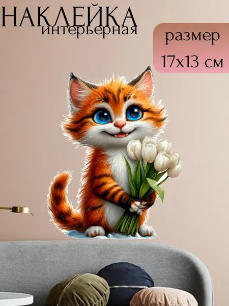 Sticker_Seller178 Кот с белыми тюльпанами