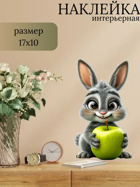 Sticker_Seller178 Цветной заяц с зеленым яблоком