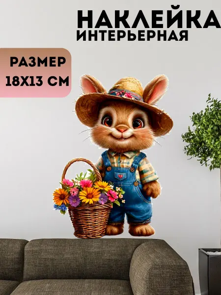 Sticker_Seller178 кролик с корзиной цветов