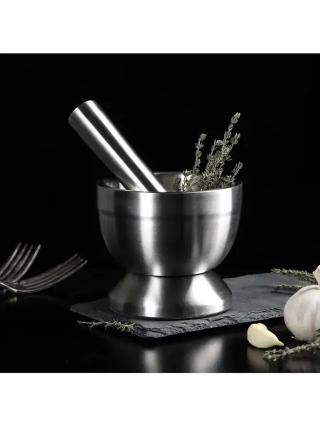 Доляна Ступка с толкушкой Steel, 10 см, нержавеющая сталь