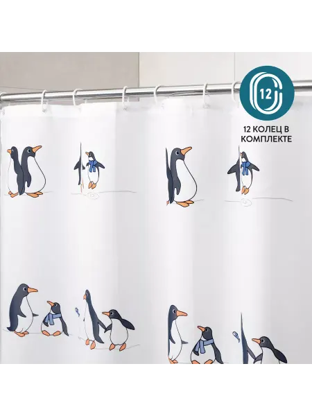 Tatkraft Штора для ванной 180х180 тканевая PENGUINS