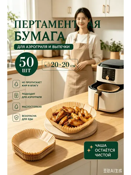 Пергамент для аэрогриля, формы бумажные 20 см, 50 шт