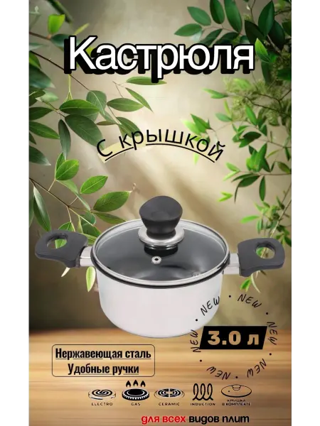 BORGHOUSE Кастрюля с крышкой Cassebak 3,0 л, Steel
