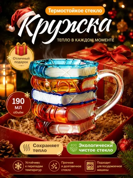 Стеклянный кружка для напитков в форме книги с 3D рисунком