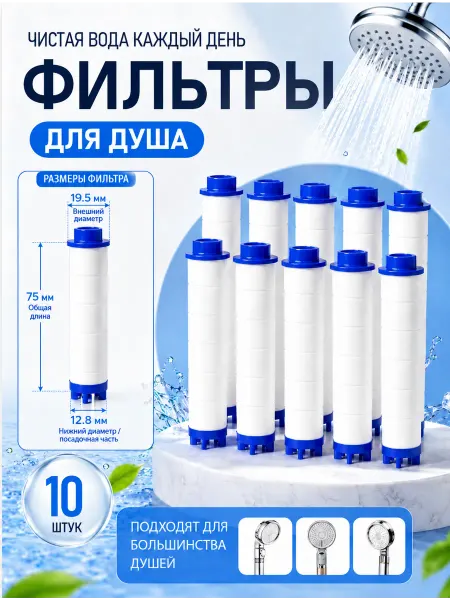 REDESTIS Сменные фильтры для душевой лейки, 10 шт, диаметр 7,5 см