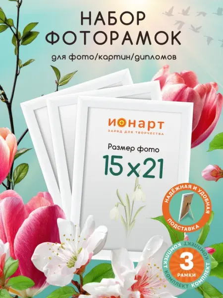 ИОНАРТ Рамка 15х21 А5 для фото, картин, постеров белая 3 шт
