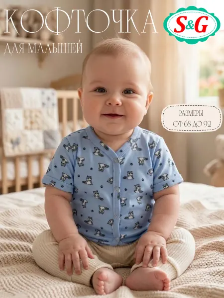 S&G Кофточка для новорожденных на кнопках с коротким рукавом