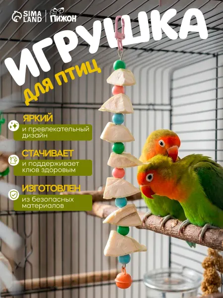 Пижон Игрушка для птиц с панцирем каракатицы и бусами, 15×3 см