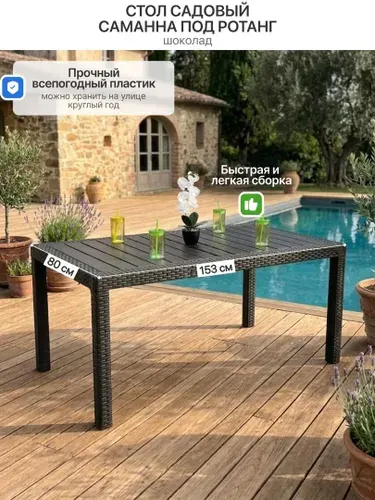 Элластик-Пласт Стол пластиковый Саманна под ротанг 153*80, шоколад