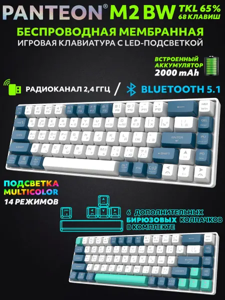 JETACCESS PANTEON M2 BW White-Blue (154) беспроводная клавиатура