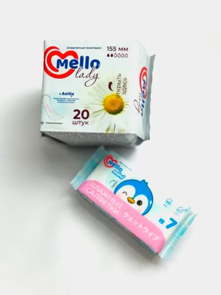 Женские гигиенические прокладки Mello lady 20, размер 155мм + влажные салфетки Mello 1 шт