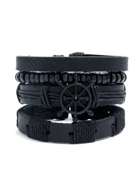 Носикулон Комплект кожаных браслетов "Deep Black Marine", 4шт