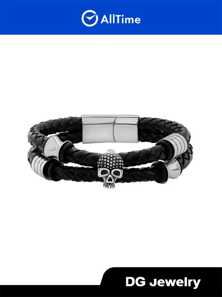 DG Jewelry Браслет кожаный плетеный ''Череп'', бижутерия