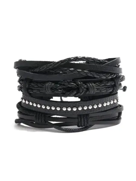 Носикулон Набор черных кожаных браслетов "Kink Black", 4 шт