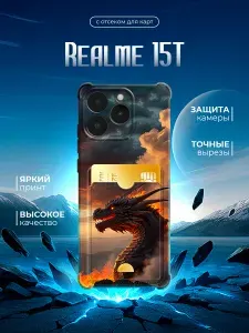 Силиконовый чехол с отсеком для карт для Realme 15T (Реалми 15Т) с картой, с принтом, прозрачный