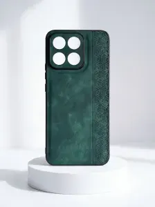 Чехол кожаный Xiaomi 15T (Чехол на Сяоми 15Т) с защитой камеры, геометрия, зеленый