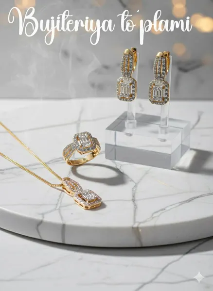 Комплект бижутерии: кольцо, серьги, колье, Swarovski Zirconia
