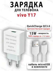 Зарядное устройство для телефона vivo Y17 - ( 15W, MicroUSB )