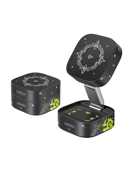 UGREEN MagFlow беспроводное зарядное устройство версия Genshin Impact 2-in-1 Qi2 15W- Black