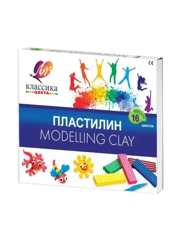 Луч Пластилин Классика + стек, 16 цветов, 320 гр