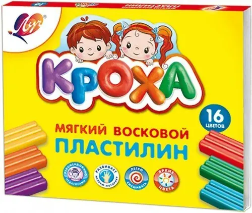 Пластилин восковой Луч 16 цветов 300гр Кроха со стеком