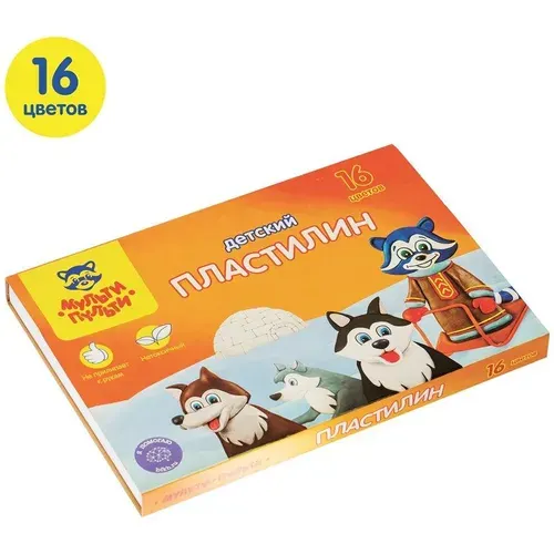 Пластилин Мульти-Пульти "Енот на Аляске", 16 цветов, со стеком (ДП_10236)
