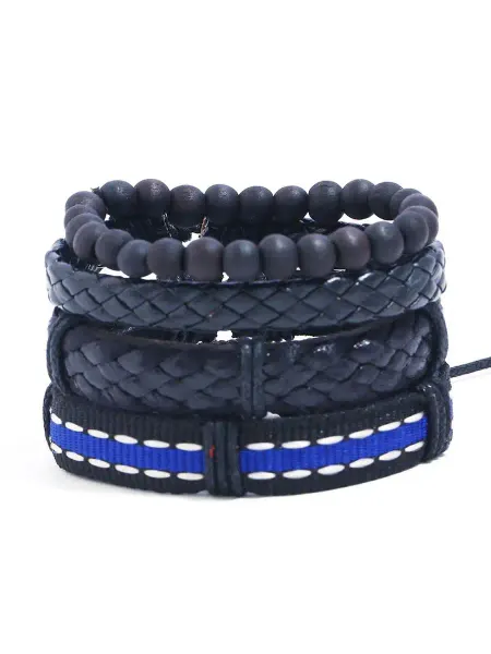 Носикулон Комплект черных браслетов с синей полоской "Black&Blue"