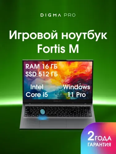 Digma Pro Fortis M i5 Ноутбук 17.3", Intel Core i5-1235U, RAM 16 ГБ, SSD 512 ГБ, Intel Iris Xe Graphics, Windows Pro, (DN17P5-ADXW01), серый, Русская раскладка