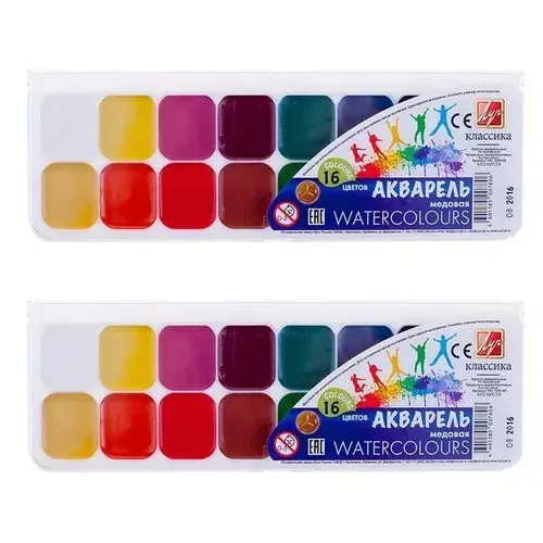 Луч Краски акварельные Классика 16 цветов, без кисти, 2 упаковки, 2 шт