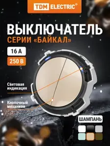 Выключатель 2-кл. 16А 250В кнопочный механизм шампань,серия "Байкал" TDM Electric