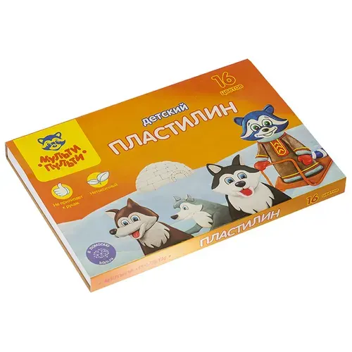 Пластилин для школы Мульти-Пульти "Енот на Аляске", 16 цветов, 240г, со стеком, картон