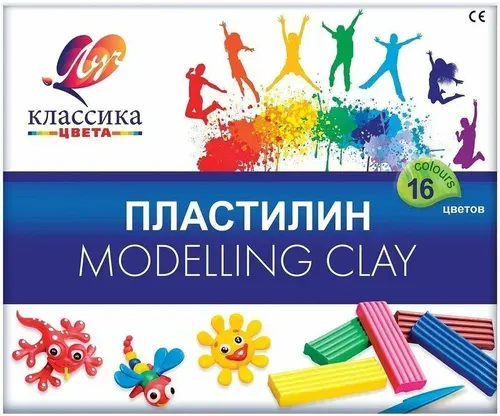Пластилин Луч Классика, 16 цветов, 320 грамм + стек