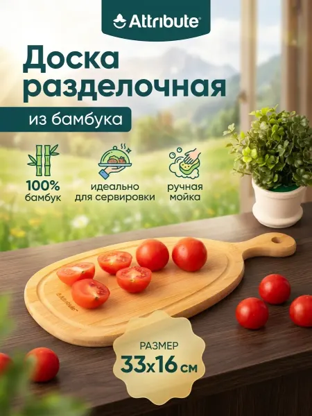 ATTRIBUTE Бамбуковая разделочная доска для кухни 33*16 см