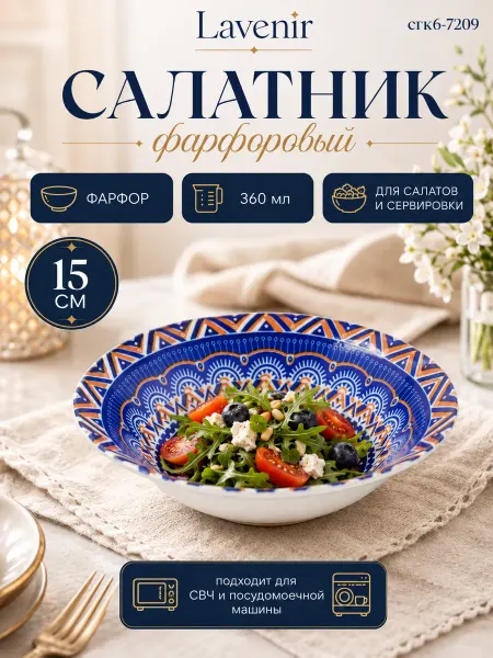 Lavenir Салатник фарфоровый 360 мл 15 см Айша сгк6-7209