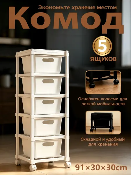 Комод пластиковый с ящиками на колесиках