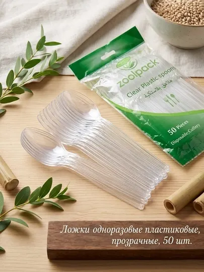 Zoolpack ложки одноразовые пластиковые, прозрачные 50 шт, 16.5 см