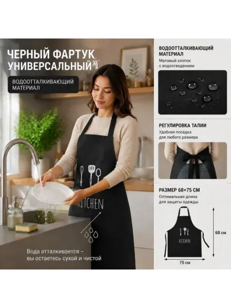 Синий цвет фартук кухонный универсальный 68x75 полиэстер