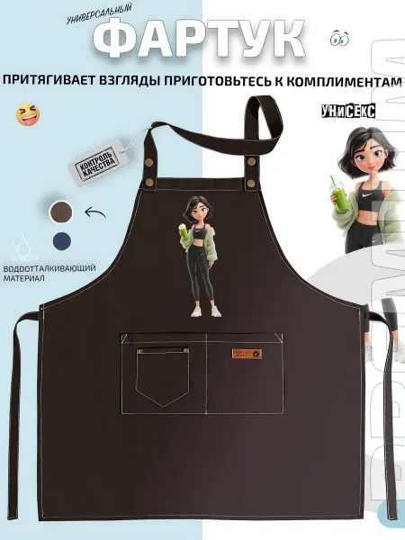 FashionJeans Фартук девушка с зеленым напитком и спортивным луком