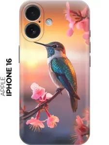 Силиконовый чехол на Apple iPhone 16 с принтом "Птичка на закате"