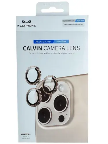 Защитные Линзы Keephone CALVIN на камеру для телефона IPHONE 16 PRO / 16 PRO MAX, из алюминиевого сплава, PREMIUM camera lens, цвет Desert Titanium