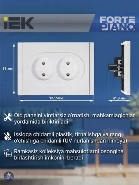 Розетка двухместная 16А, с защитными шторками, цвет белый IEK FORTE&PIANO FP225