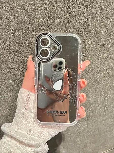Чехол О'кейси, для iPhone 16, зеркальный, защита камеры, серебристый, с принтом