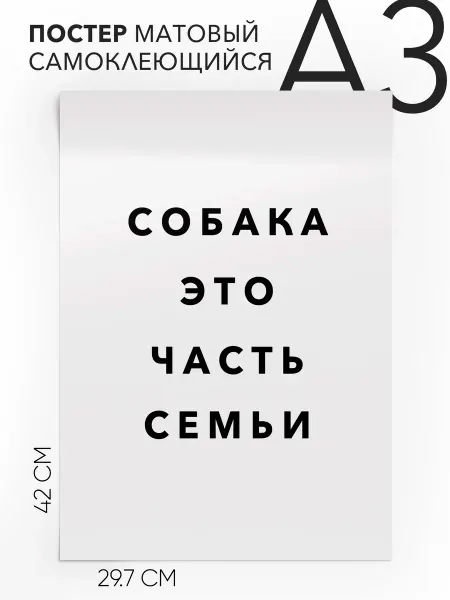 Постер с надписью на стену Про собак собака это часть семьи