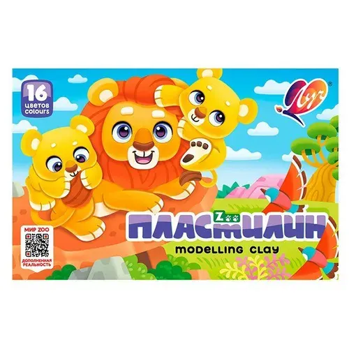 Пластилин Луч 16 цветов ZOO (длинный брусок 15гр)