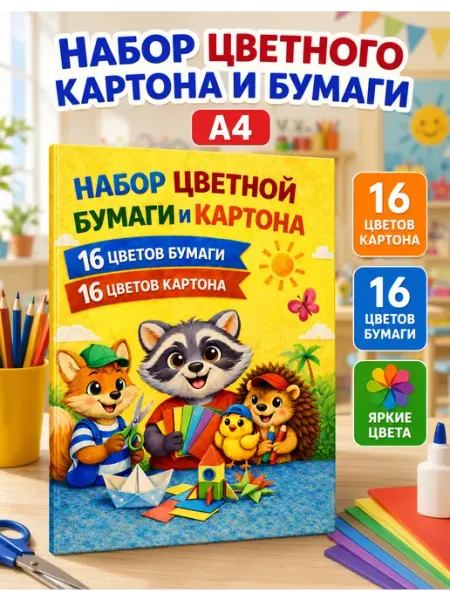 Schoolformat Цветная бумага и картон набор 16+16 цветов