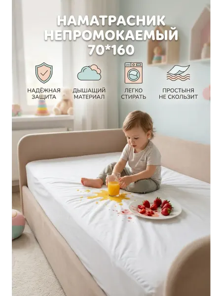 Наматрасник непромокаемый 70*160 с бортом 25 см