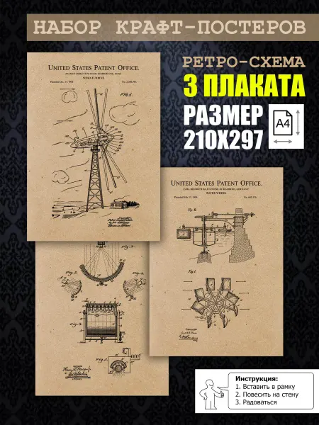 Нет бренда Постер ретро Эко-энергия, А4 (21х29) 3 шт