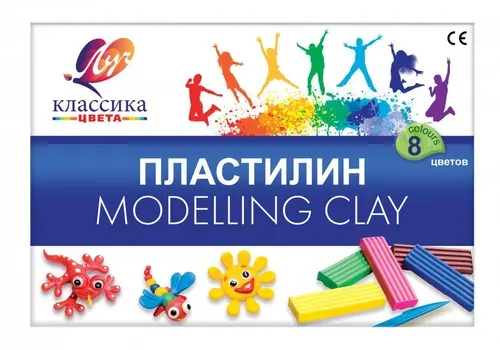 Пластилин 8цв 160г Луч "Классика", со стеком, картонная упаковка