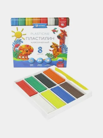 Пластилин для детей Globus, классический, 8 цветов, 160 г