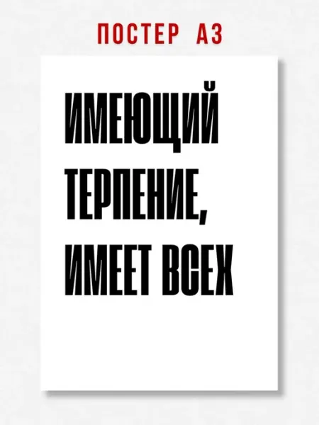 ЛАВАЙ Постер на стену надпись Имеющий терпение, имеет всех A3